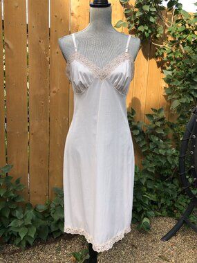 Vintage Kayser Satin Slip with Blush Lace Trim